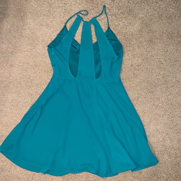 Teal Strappy Cocktail Dress with Open Back - Picture 3 of 5